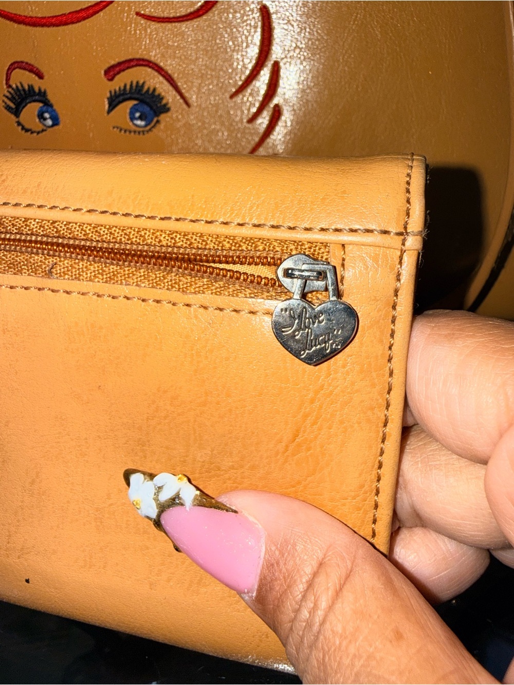 I Love Lucy Tan Leather Shoulder Bag with Matching Wallet - Picture 9 of 12